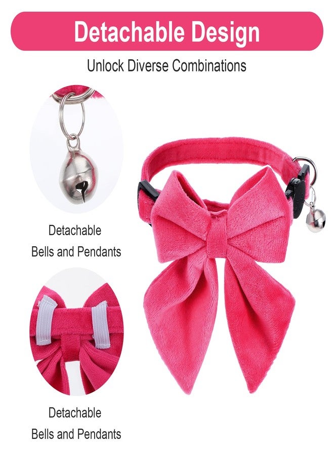 HaiFafafaing 2 Pcs Pink Cat Collar with Bow Bells Breakaway Cat Bowtie Collar with Bell Safety Buckle Cats Collars for Girl Cats Adjustable Soft Cute Kitten Collars for Kitten - Image 5